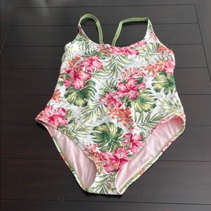Hurley Women's Floral One Piece - Pink and Green